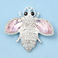 Light Peach Zinc Alloy Pendants, with Rhinestone, Bees, Light Peach, 40.5x42x9mm, Hole: 2mm