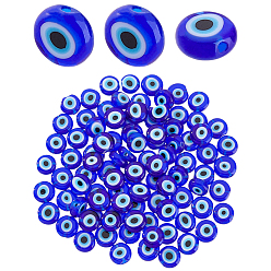 Синий 2нити ручной работы, нити бусин-лэмпворк от сглаза, плоско-круглые, синие, 8x3.2 мм, отверстие : 1 мм, около 49 шт / нитка, 14.56 дюйм