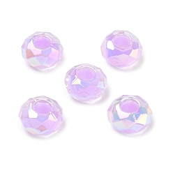 Plum Electroplate Transpant Resin European Beads, Large Hole Beads, Rondelle, Faceted, Plum, 14x8mm, Hole: 5.5mm