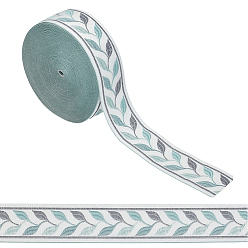 Light Blue 12.5m Vintage Jacquard Polyester Ribbon, Emobridered Woven Ribbon, Leaf, Light Blue, 1-3/8 inch(36mm), about 13.67 Yards(12.5m)/Set
