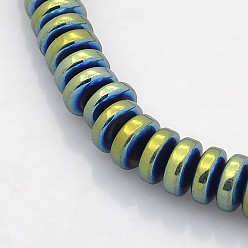 Зеленое Покрытие Гальванический немагнитный синтетический гематит жемчужные шарики, зеленый покрытием, 6x3 мм, отверстие : 1 мм, около 140 шт / нитка, 15.7 дюйм