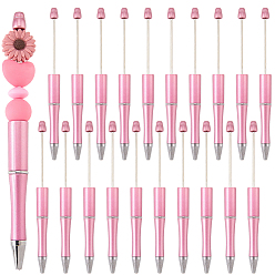 Pink 20Pcs Plastic Beadable Pens, Press Ball Point Pens, for DIY Pen Decoration, Pink, 146x10.5mm
