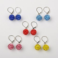 (52) Непрозрачная лаванда Дискотечный шар из бисера серьги, с бусинами из горного хрусталя из полимерной глины и латунными обручами для сережек, разноцветные, 27 мм