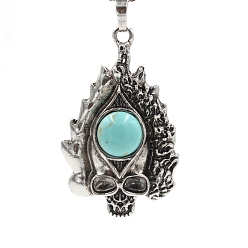 Синтетическая Бирюза Синтетический бирюзовые большие кулоны, старинные латунные подвески с черепом серебристого цвета, 50x30x11 мм