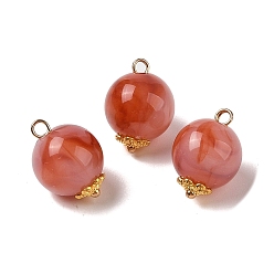 (123L) Белый крем непрозрачный блеск Двухцветные акриловые подвески, с медными петлями, круглые, огнеупорный кирпич, 16.5x12 мм, отверстие : 1.8 мм