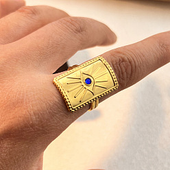 Золотой 304 манжеты из нержавеющей стали со стразами, прямоугольник с сглаза, золотые, 24x16 мм