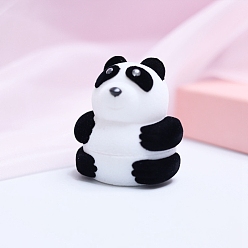 Black Cartoon Panda Velvet Storage Box for Women, Portable Rings Case, Black, 6.4x5.8x6.6cm