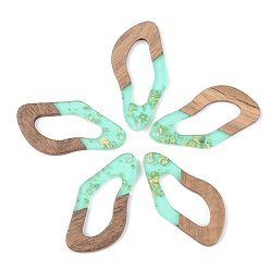 Pale Turquoise Transparent Resin & Walnut Wood Pendants, with Gold Foil, Teardrop, Pale Turquoise, 38x20x3mm, Hole: 2mm