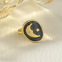 Черный 304 из нержавеющей манжеты кольца стальные эмалированные, овальный с луной, чёрные, внутренний диаметр: 15~20 мм