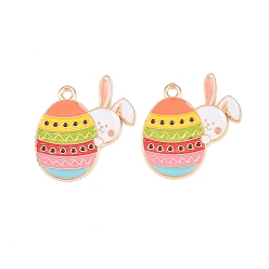Разноцветный Подвески из сплава , с эмалью, Пасхальное яйцо с подвесками в виде кролика, золотой свет, красочный, 23.5x22x1.2 мм, отверстие : 1.8 мм