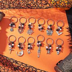 Нержавеющая Сталь Цвет 12шт. брелоки из смешанных камней, с 304 разъемными кольцами для ключей из нержавеющей стали и бусинами из ракушек, разнообразные, цвет нержавеющей стали, 50.5~81.5 мм