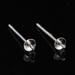 Silver 925 Sterling Silver Stud Earring Findings, Silver, Tray: 3mm, 13mm, pin: 0.7mm