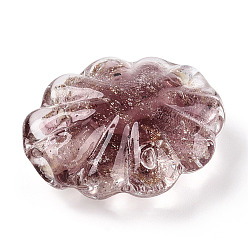 Серо-розавый Светящиеся бусины лэмпворк из золота и песка ручной работы, светится в темноте, цветок, увядшая роза, 26~29.5x22.5~26x10.5~11.5 мм, отверстие : 1.4~2 мм