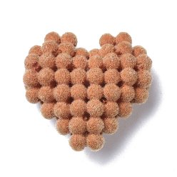 Light Coral Flocky Resin Woven Beads, Heart, Light Coral, 30x31x11mm