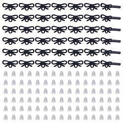Black 42Pcs Alloy Bowknot Stud Earring Findings, with 304 Stainless Steel Needles, with Loop, with 84Pcs Plastic Ear Nuts, Black, 6.5x14mm, Hole: 1.6mm, Pin: 0.7x11.5mm
