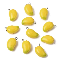 Mango Подвески из смолы с фруктовой тематикой, с железной платиной петлей, желтые, манго, 21.5~22.5x13~13.5x10~10.5 мм, отверстие : 2 мм
