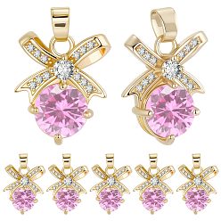 Bowknot 8 кулоны из латуни с микрочастицами и кубическим цирконием., со стеклом, реальный 18 k позолоченный, бантом, 16.5x13.5x5.5 мм, отверстие : 4.5x2.5 мм