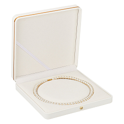 Snow Square PU Leather Pearl Necklace Box, Jewelry Storage Gift Case for Necklaces, Snow, 18.9x18.9x4.1cm