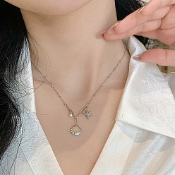 Нержавеющая Сталь Цвет Ожерелья с подвесками в форме ракушки и морской звезды из нержавеющей стали со стразами для женщин, цвет нержавеющей стали, 304 дюйм (17.05 см)