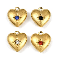 (52) Непрозрачная лаванда 304 прелести нержавеющей стали, со стразами, шарма сердца, реальный 18 k позолоченный, ионное покрытие (ip), разноцветные, 13.5x12.5x5.5 мм, отверстие : 1.5 мм