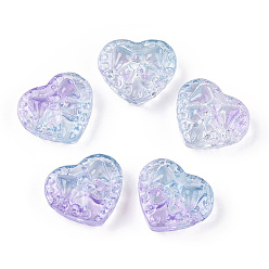 Светло-Синий Стеклянные бусины, сердце с бантом, голубой, 14x16x7.5 мм, отверстие : 1.2 мм