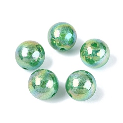 Sea Green UV Plating Opaque Acrylic Beads, Iridescent, Textured Round, Sea Green, 15.5mm, Hole: 2mm