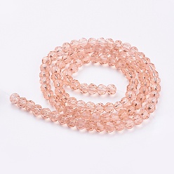 Light Salmon Glass Beads Strands, Faceted(32 Facets), Round, Light Salmon, 4mm, Hole: 1mm, about 90~95pcs/strand, 12.8~13.6 inch(32~34cm)