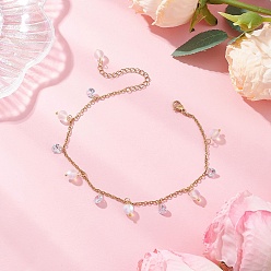 Белый 304 ножные браслеты звено цепи нержавеющие, с синтетическим лунным камнем для женщин, белые, 9-1/8 дюйм (232 мм)