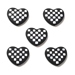 Negro Abalorios de acrílico opacos, con esmalte, corazón con patrón de tartán, negro, 21x25x5 mm, agujero: 1.6 mm