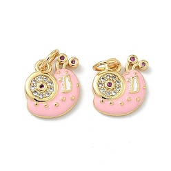 Pink Латунные микро проложить кубического циркония подвески, улитка прелести, с эмалью, долговечный, стойки покрытие, без свинца и без кадмия, с целью перехода в кольце, реальный 18 k позолоченный, розовые, 13x10.5x2.5 мм