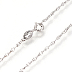Platinum Anti-Tarnish Rhodium Plated 925 Sterling Silver Mariner Link Chain Necklaces, with Spring Ring Clasps, Platinum, 17.7 inch(45cm)