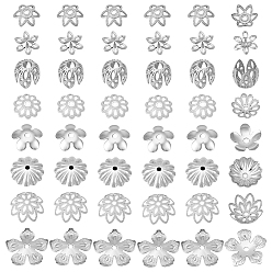 Платина 64 шт. 8 латунные многолепестковые колпачки для бусин, долговечный, цветок, платина, 7~13x1.5~3.5 мм, отверстие : 1.2~2 мм