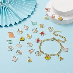 Mixed Color Alloy Epoxy Resin Pendants, with Shell/ABS Plastic/Glass/Rhinestone/Acrylic, Mixed Shapes, Mixed Color, 19.5~23.5x13~20x2~4mm, Hole: 1.6~2mm