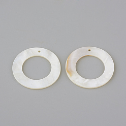 Creamy White Freshwater Shell Pendants, Ring, Creamy White, 30x2mm, Hole: 1mm