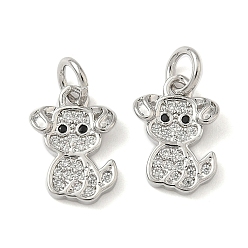 Платина Латунные микропаве прозрачные подвески с фианитом, без кадмия и без свинца, собака, платина, 12.5x8.5x2.5 мм