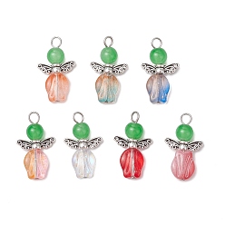 Mixed Shapes Бусина из натурального и окрашенного малайзийского нефрита с бусинами ручной работы в технике лэмпворк и бусинами в виде крыльев феи в тибетском стиле, а также 304 подвесками в виде штифтов с плоской головкой из нержавеющей стали, цветок, разнообразные, 24x14x6 мм, отверстие : 2.8 мм