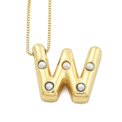 Letter W Женские ожерелья с подвеской в виде буквы из латуни и пластика в виде жемчуга, реальный 18 k позолоченный, Буква W, 17.64 дюйм (44.8 см)