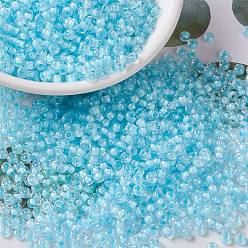 (RR220) Aqua Mist Lined Crystal Миюки круглые бусины рокайль, японский бисер, 8/0, (rr 220) кристалл, покрытый водным туманом, 3 мм, отверстие : 1 мм, Около 422~455 шт / 10 г