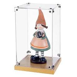 Papaye Vitrines transparentes en acrylique pour figurines avec socle en bois, pour les chiffres, rectangle, papayawhip, 16.9x16.9x26.5 cm