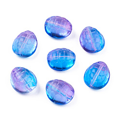 Cornflower Blue Transparent Spray Painted Glass Beads, Two Tone, Tortoise, Cornflower Blue, 12x11x7mm, Hole: 1mm