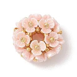 Розовый Смола имитация жемчуг бисер, цветок, с бисерными бусинами, туманная роза, 19.5~20x11 мм, отверстие : 5~5.5 мм