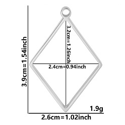 Rhombus Подвески из нержавеющей стали с открытой задней частью и не тускнеющим покрытием, для diy уф смолы, эпоксидная смола, Прессованные цветочные украшения, цвет нержавеющей стали, ромб, 39x26x3 мм, отверстие : 2.2 мм