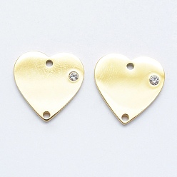 Золотой 316 соединители из хирургической нержавеющей стали с микропаве из кубического циркония, сердце, прозрачные, золотые, 15x15x2 мм, отверстие : 1 мм