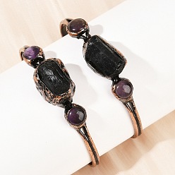 Аметист Браслеты-манжеты из натурального аметиста и турмалина, ювелирные изделия из латуни с покрытием из красной меди для женщин, без кадмия и без свинца, внутренний диаметр: 2~2-1/4 дюйм (5~5.6 см)