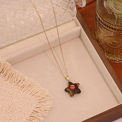 Тигровый глаз Ожерелья с натуральным тигровым ожерельем, звезда, золотые, 15.75 дюйм (40 см)