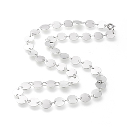 Нержавеющая Сталь Цвет Не тускнеющие 304 цепочки из нержавеющей стали, с карабин-лобстерами , плоско-круглые, цвет нержавеющей стали, 16.53 дюйм ~ 16.73 дюйм (42~42.5 см), плоско-круглые: 8x0.4 mm