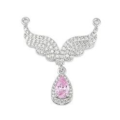 Платина Стойка металлическая латунная микропрофилированная кубическая циркония подвески, долговечный, без кадмия и без свинца, капля с подвесками в виде крыльев, платина, 35x29x6 мм, отверстие : 1.4 мм
