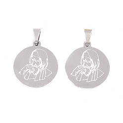 Нержавеющая Сталь Цвет 201 подвески из нержавеющей стали, плоские круглые и женские подвески, лазерная резка, цвет нержавеющей стали, 22.5x20x1.5 мм, отверстие : 7.5x3.5 мм