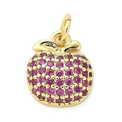 Яблоко Латунные микро проложить кубического циркония подвески, фрукты, стойки покрытие, долговечный, без свинца и без кадмия, с целью перехода в кольце, реальный 18 k позолоченный, яблоко, 12.5x10.5x3.5 мм, отверстие : 3 мм