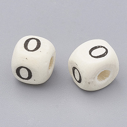 Letter Natural Wood Beads, Horizontal Hole, Cube with Letter, Creamy White, Random Mixed Letters, 8x8x7.5mm, Hole: 2~3.5mm, about 4084pcs/1000g